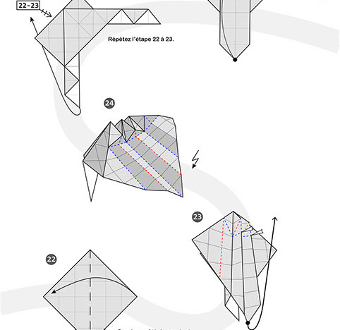 diagramme d'un dragon rouge en pliaage origami